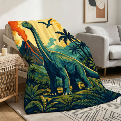 Aonana Dinosaur & Volcano Cozy Flannel Throw Blanket