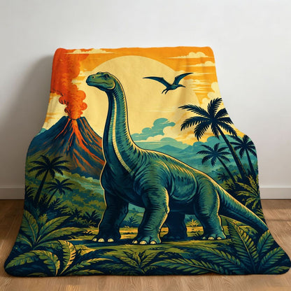 Aonana Dinosaur & Volcano Cozy Flannel Throw Blanket