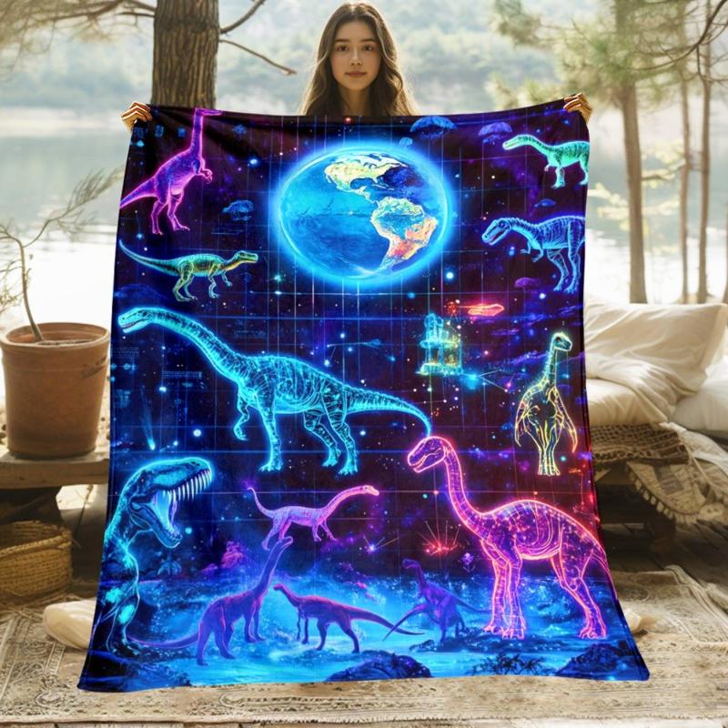 Aonana Digital Space Dinosaur Print Flannel Blanket