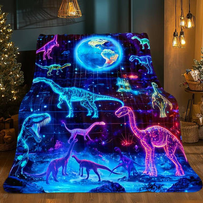 Aonana Digital Space Dinosaur Print Flannel Blanket