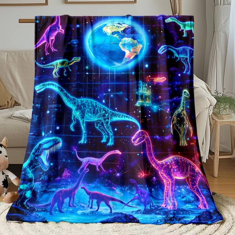 Aonana Digital Space Dinosaur Print Flannel Blanket