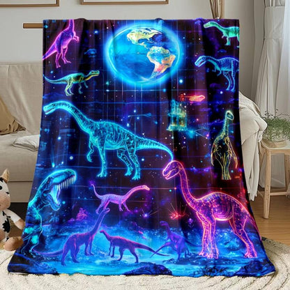 Aonana Digital Space Dinosaur Print Flannel Blanket