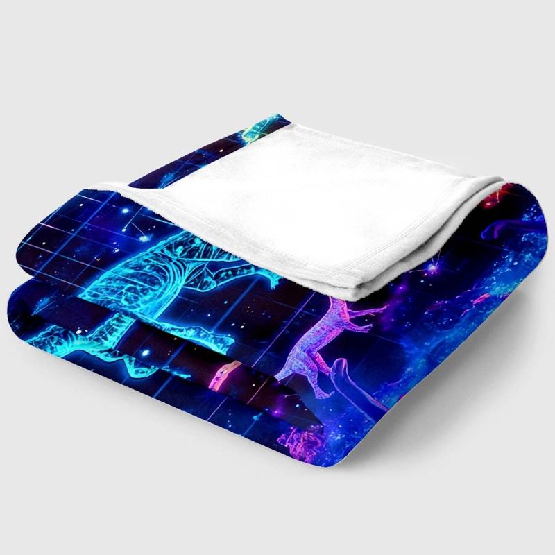 Aonana Digital Space Dinosaur Print Flannel Blanket