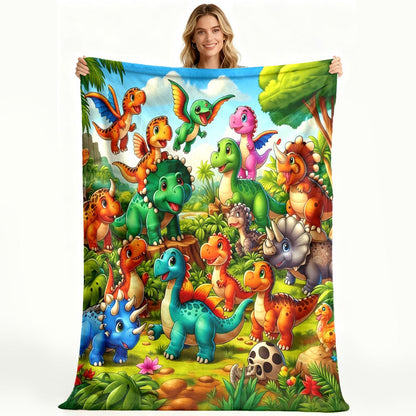 Aonana Cute Dinosaur Jungle Print Flannel Blanket
