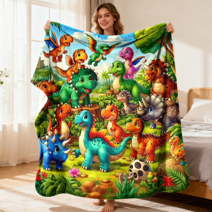 Aonana Cute Dinosaur Jungle Print Flannel Blanket