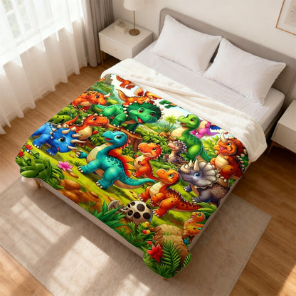 Aonana Cute Dinosaur Jungle Print Flannel Blanket
