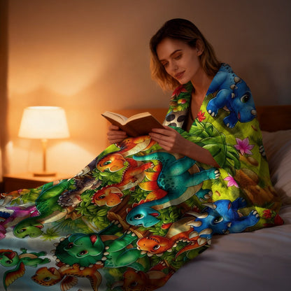 Aonana Cute Dinosaur Jungle Print Flannel Blanket