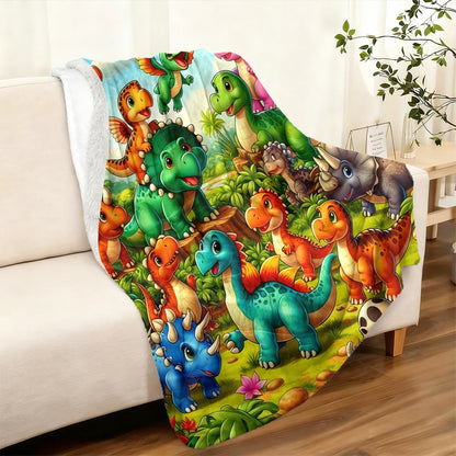 Aonana Cute Dinosaur Jungle Print Flannel Blanket