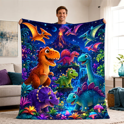 Aonana Dinosaur Jungle Print Cozy Flannel Throw Blanket