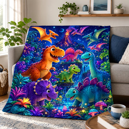 Aonana Dinosaur Jungle Print Cozy Flannel Throw Blanket