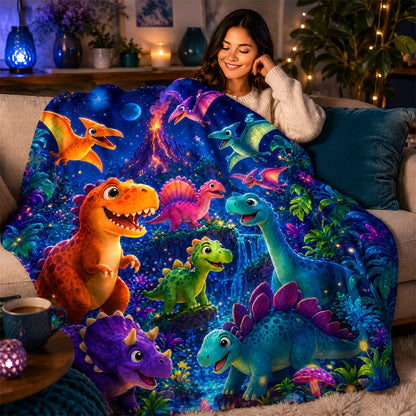 Aonana Dinosaur Jungle Print Cozy Flannel Throw Blanket