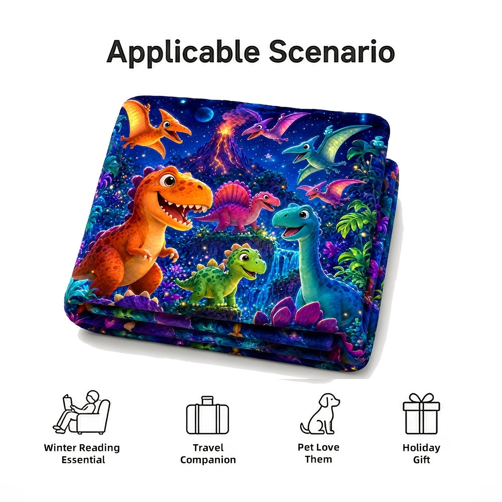 Aonana Dinosaur Jungle Print Cozy Flannel Throw Blanket