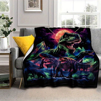 Aonana Cyberpunk Dinosaur Print Cozy Flannel Throw Blanket