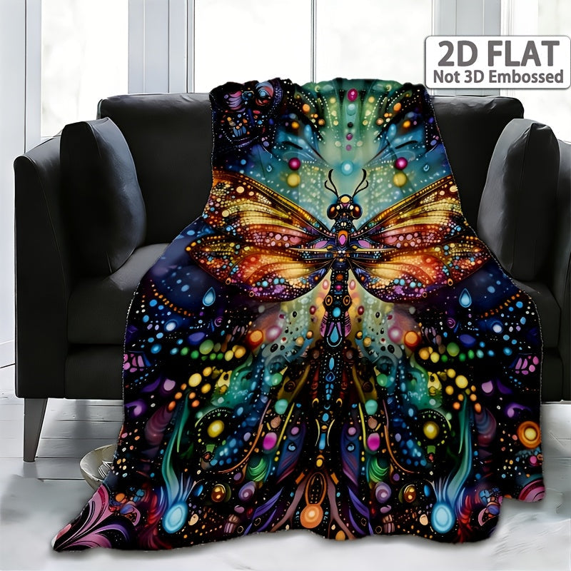Aonana Bohemian Dragonfly Print Flannel Throw Blanket