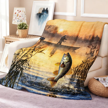 Aonana Fisherman Boat Fishing Flannel Throw Blanket