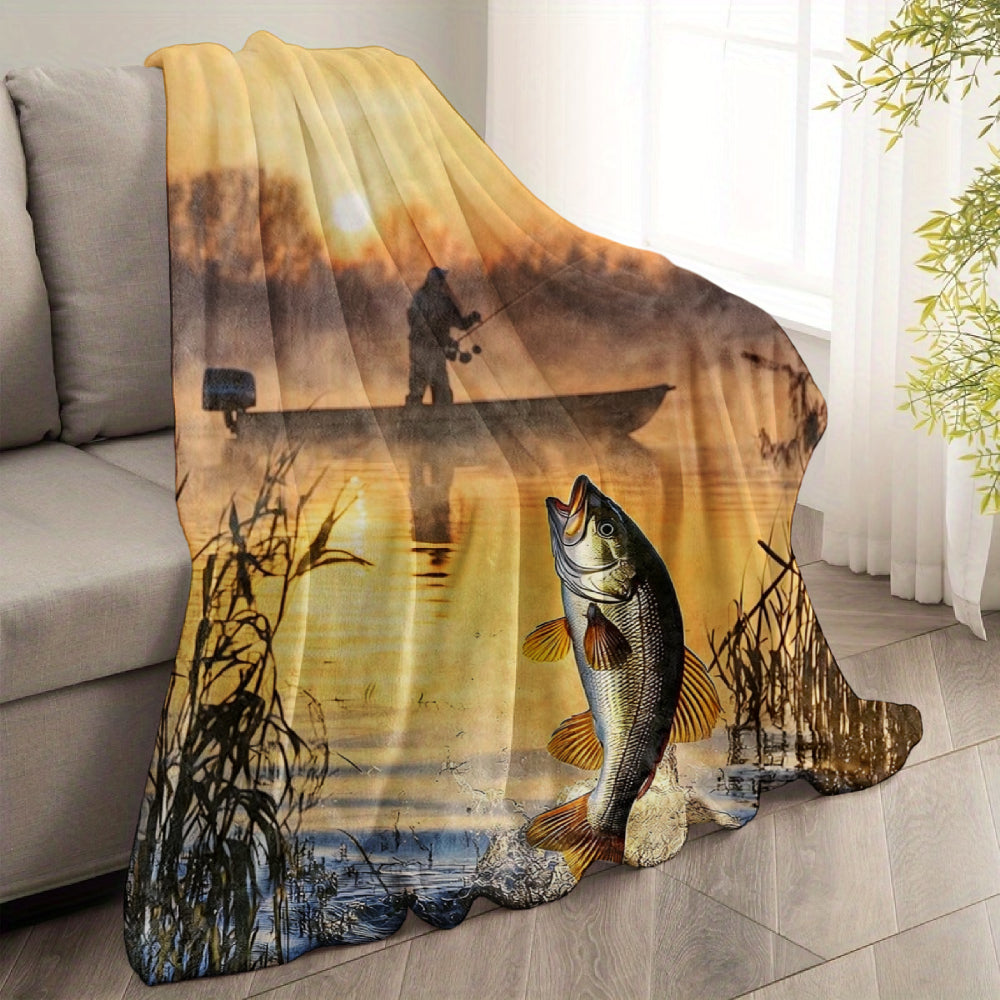 Aonana Fisherman Boat Fishing Flannel Throw Blanket