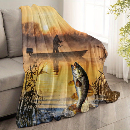 Aonana Fisherman Boat Fishing Flannel Throw Blanket