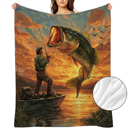 Aonana Fisherman Boat Fishing Flannel Throw Blanket