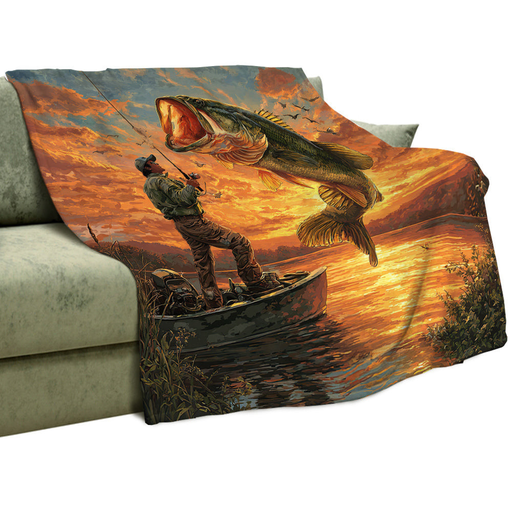 Aonana Fisherman Boat Fishing Flannel Throw Blanket