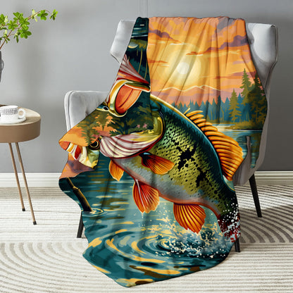 Aonana Big Bass Fishing Flannel Throw Blanket