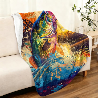 Aonana Go Fishing Big Bass Flannel Throw Blanket