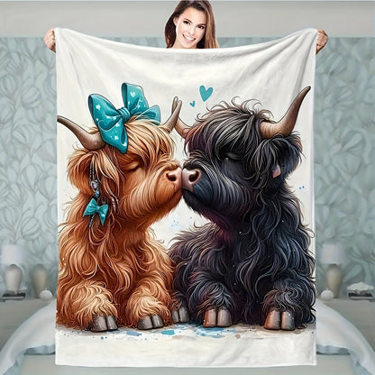 Aonana Kissing Highland Cow Flannel Blanket