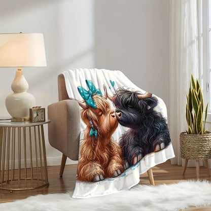 Aonana Kissing Highland Cow Flannel Blanket