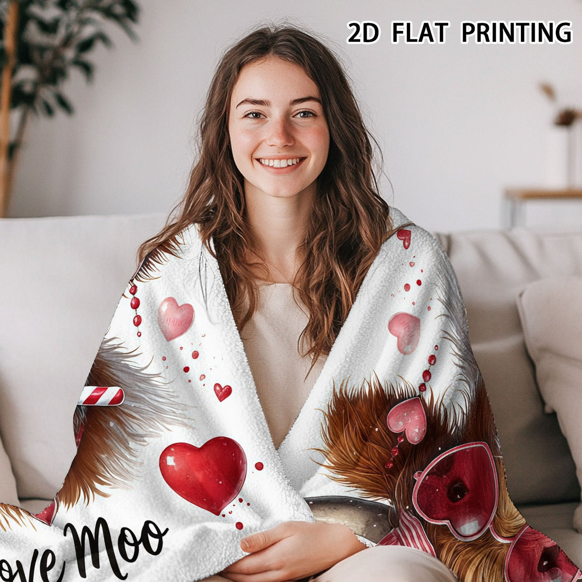 Aonana Highland Cow with Lollipop And Heart Glasses Flannel Throw Blanket
