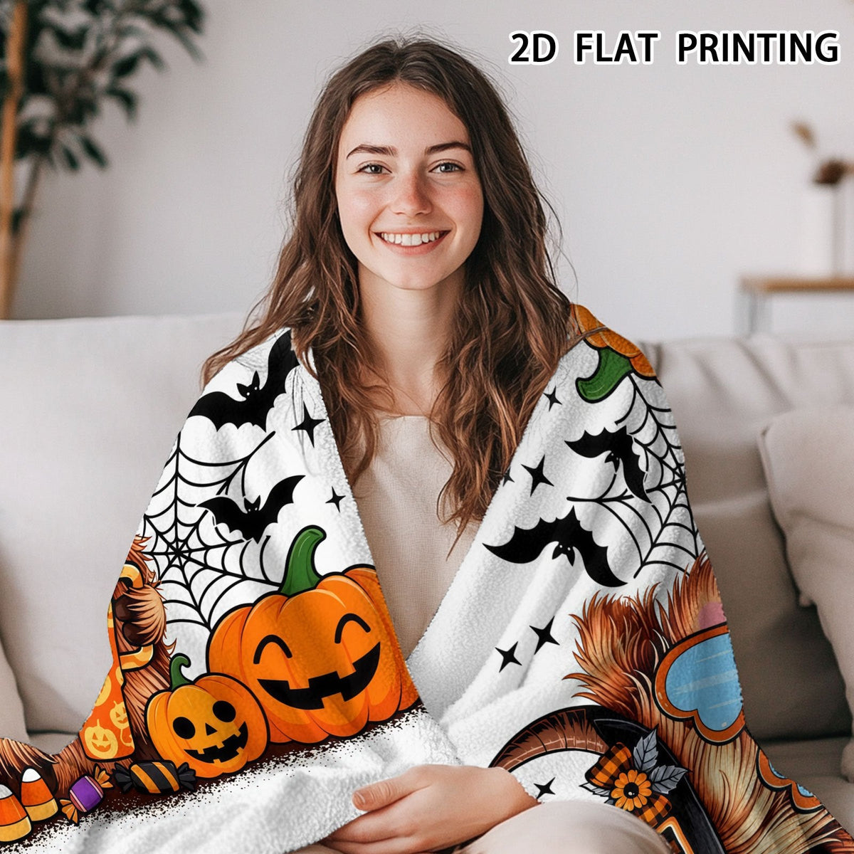 Aonana Halloween Highland Cow with Witch Hat Flannel Throw Blanket