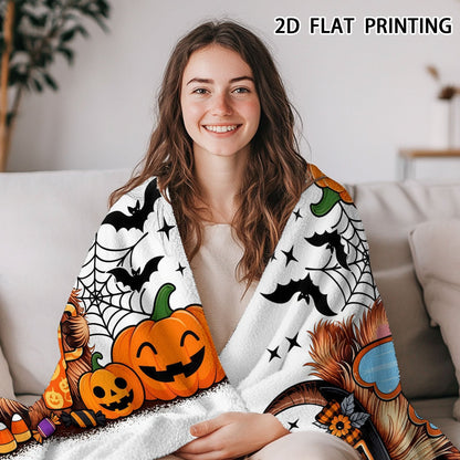 Aonana Halloween Highland Cow with Witch Hat Flannel Throw Blanket