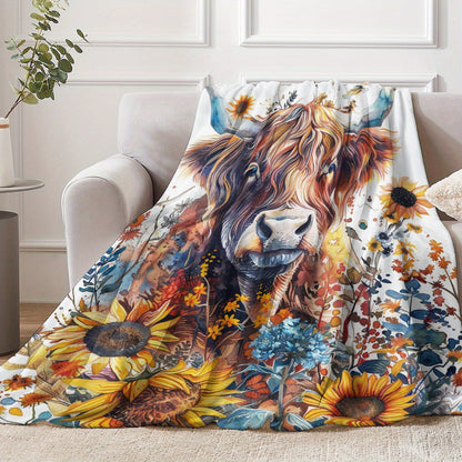 Aonana Sunflower Highland Cow Flannel Blanket