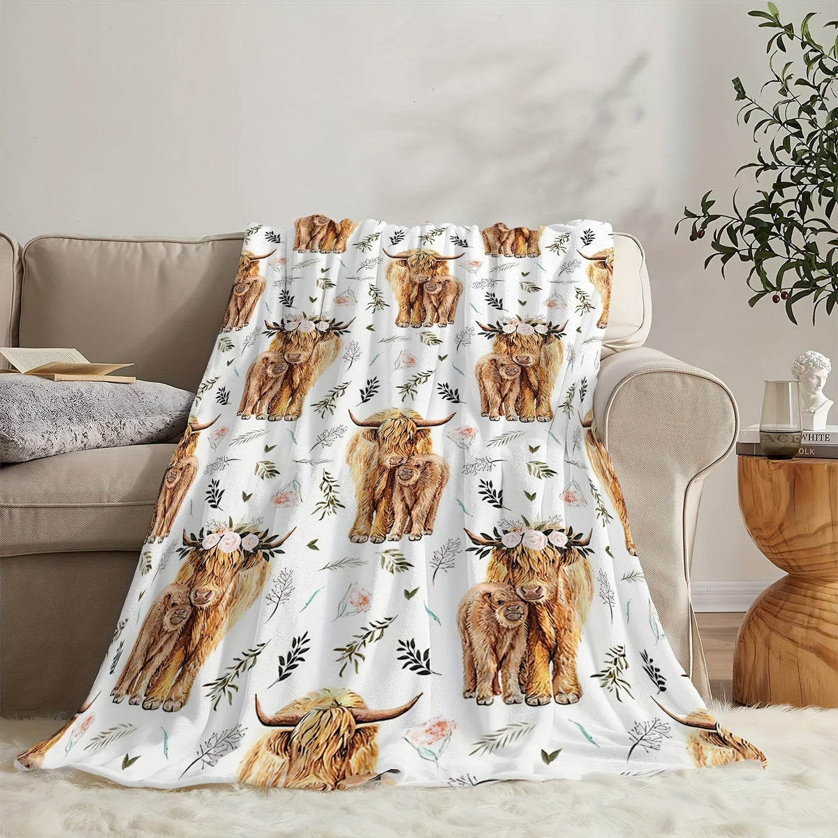 Aonana Mother&Daughter Highland Cow Flannel Blanket