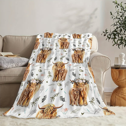 Aonana Mother&Daughter Highland Cow Flannel Blanket