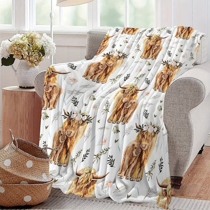 Aonana Mother&Daughter Highland Cow Flannel Blanket