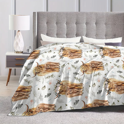 Aonana Mother&Daughter Highland Cow Flannel Blanket
