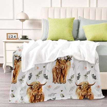 Aonana Mother&Daughter Highland Cow Flannel Blanket