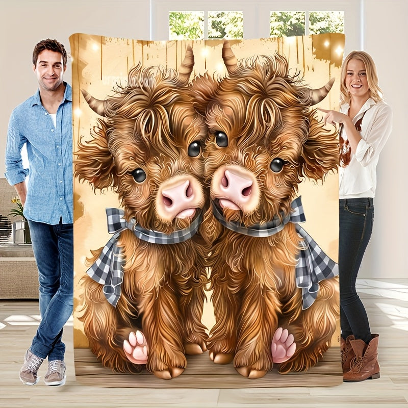 Aonana Twin Highland Cow Flannel Blanket