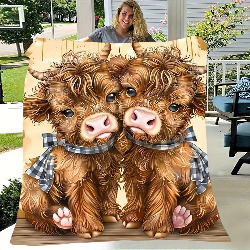 Aonana Twin Highland Cow Flannel Blanket