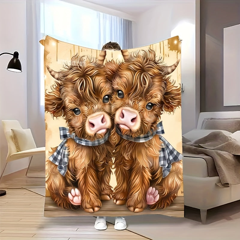 Aonana Twin Highland Cow Flannel Blanket