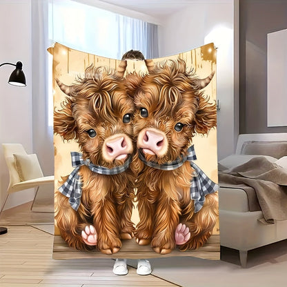 Aonana Twin Highland Cow Flannel Blanket