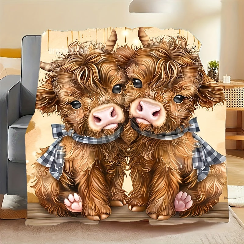 Aonana Twin Highland Cow Flannel Blanket