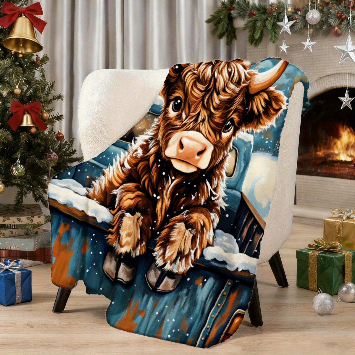 Aonana Truck Highland Cow Flannel Blanket