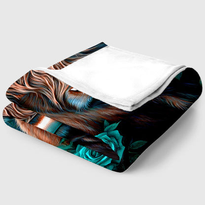 Aonana Blue Rose Highland Cow Flannel Blanket