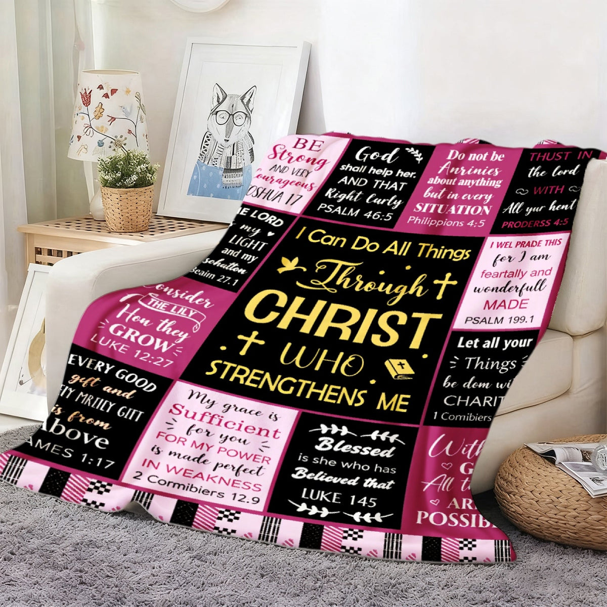 Aonana Christian “I Can Do All Things” Printed Flannel Blanket