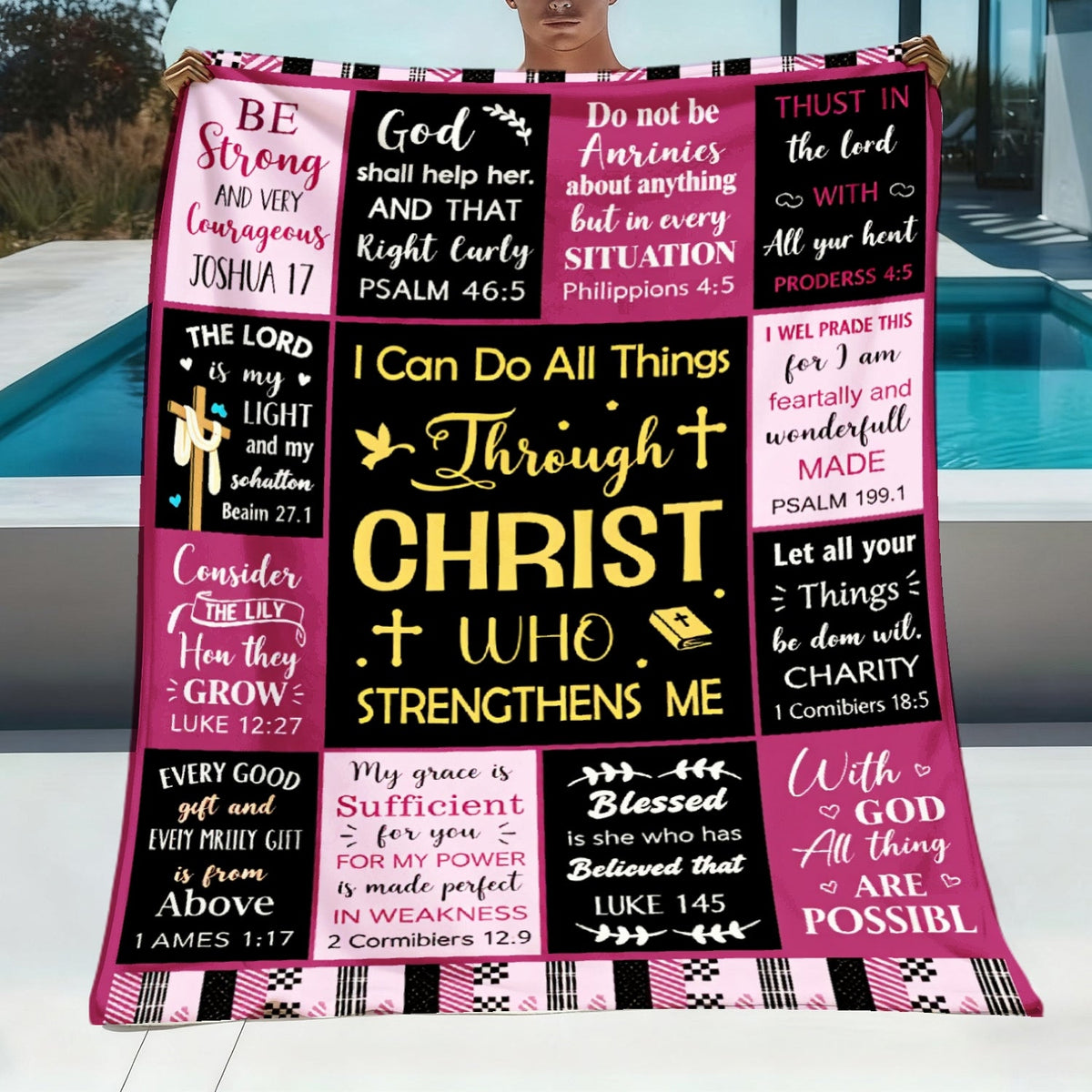 Aonana Christian “I Can Do All Things” Printed Flannel Blanket