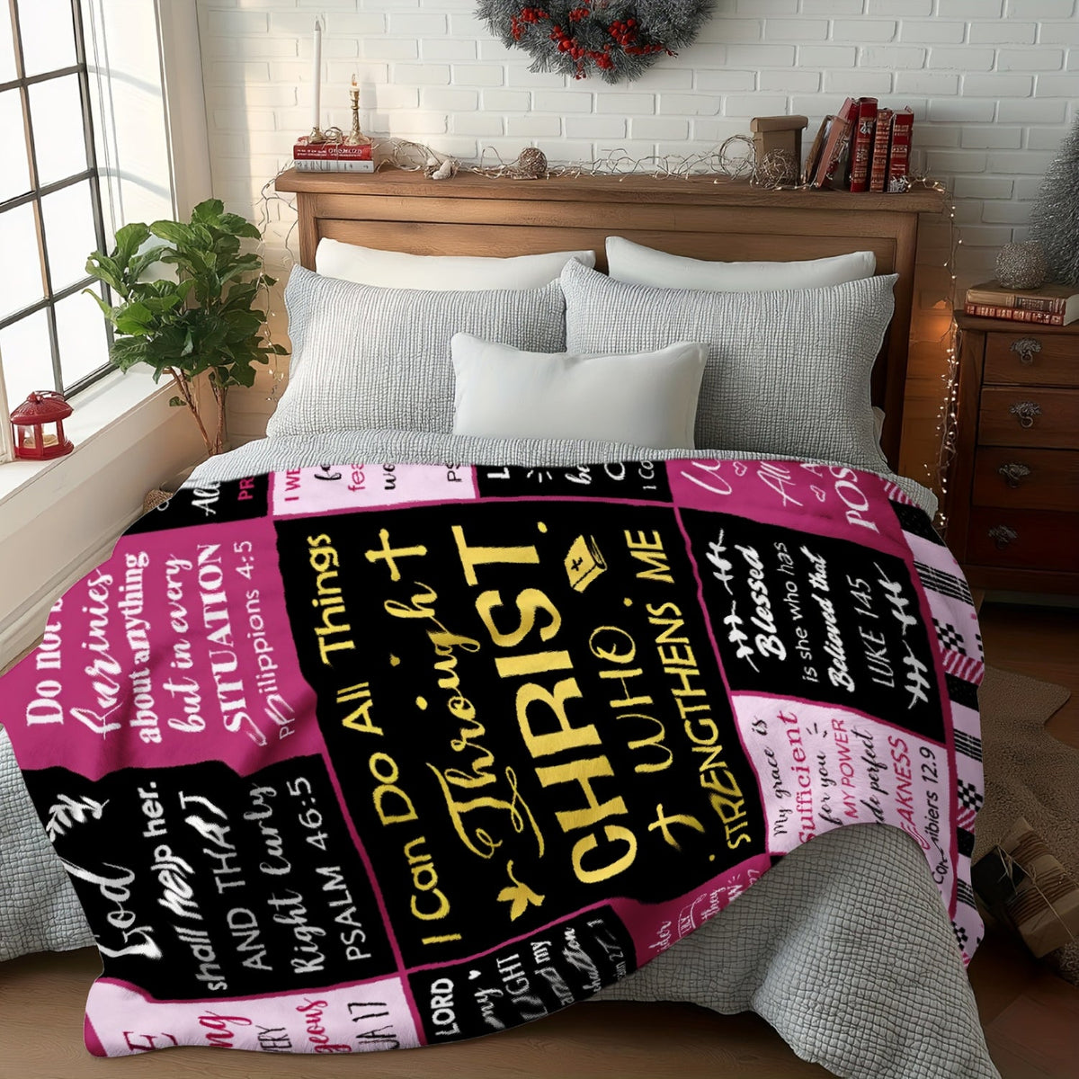 Aonana Christian “I Can Do All Things” Printed Flannel Blanket
