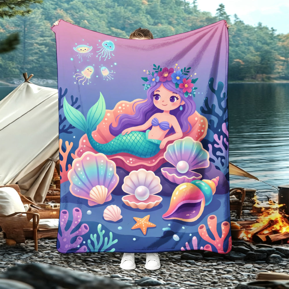 Aonana Mermaid Underwater Cozy Flannel Throw Blanket