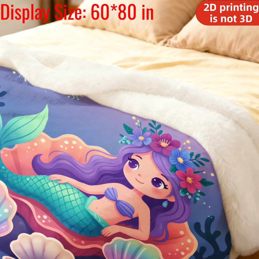 Aonana Mermaid Underwater Cozy Flannel Throw Blanket