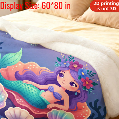Aonana Mermaid Underwater Cozy Flannel Throw Blanket