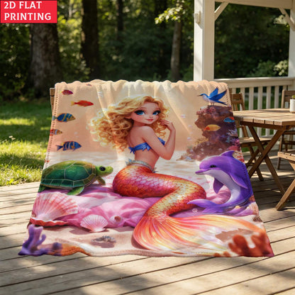 Aonana Coastal Mermaid Cozy Flannel Throw Blanket